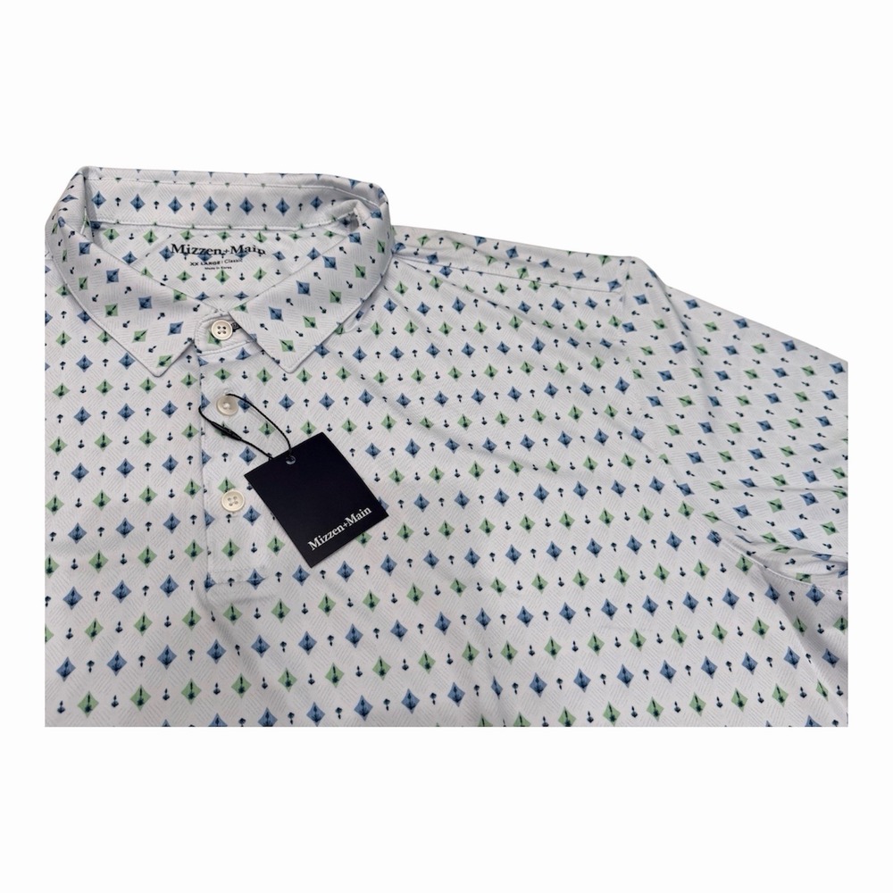 MIZZEN + MAIN Versa Lightweight Men's Golf Polo White Agave Print XXL  NWT